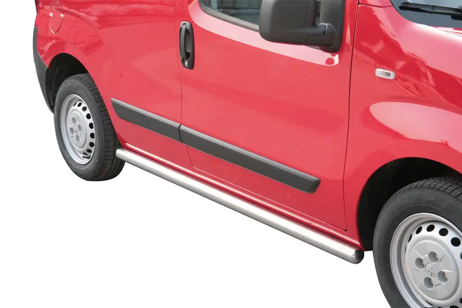 Side bars with welded caps ø63, mirror polished — Peugeot Bipper (2008–)