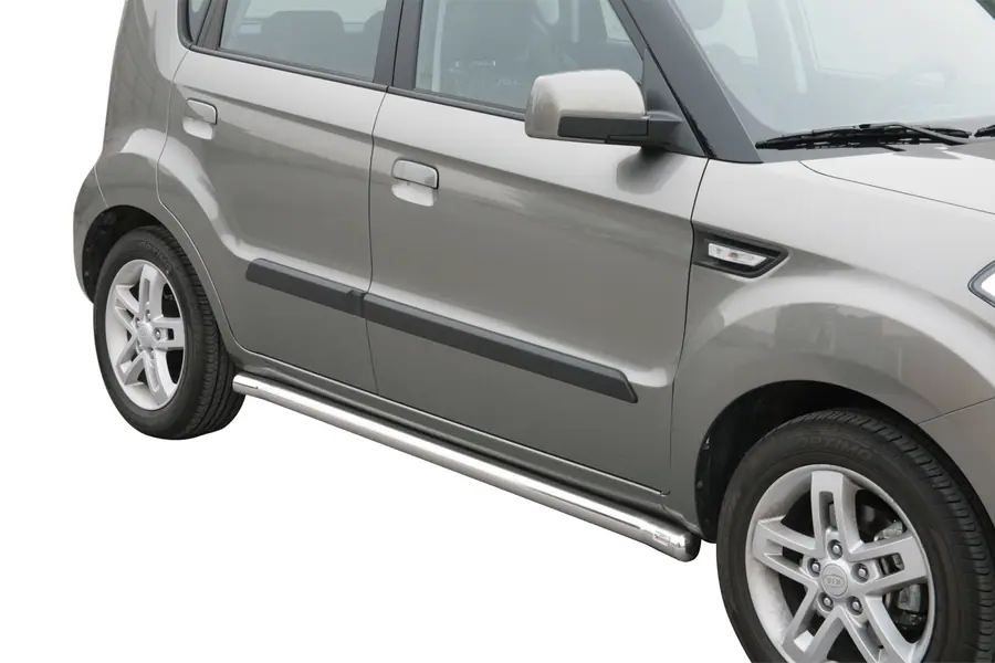 Side bars with welded caps ø63, mirror polished — Kia Soul (2009–2013)