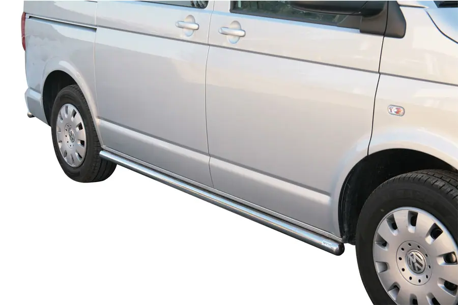 Side bars with welded caps ø63, mirror polished — Volkswagen T5 (2003–2015)
