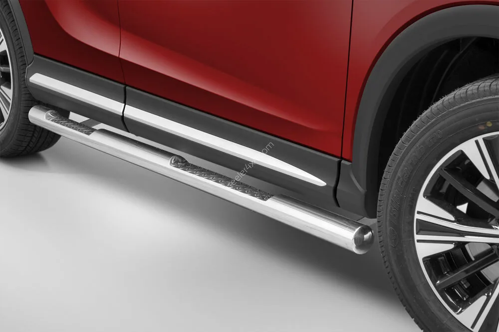 Пороги-трубы из нержавейки с рифлёными ступенями — Mitsubishi Eclipse Cross (2017–)