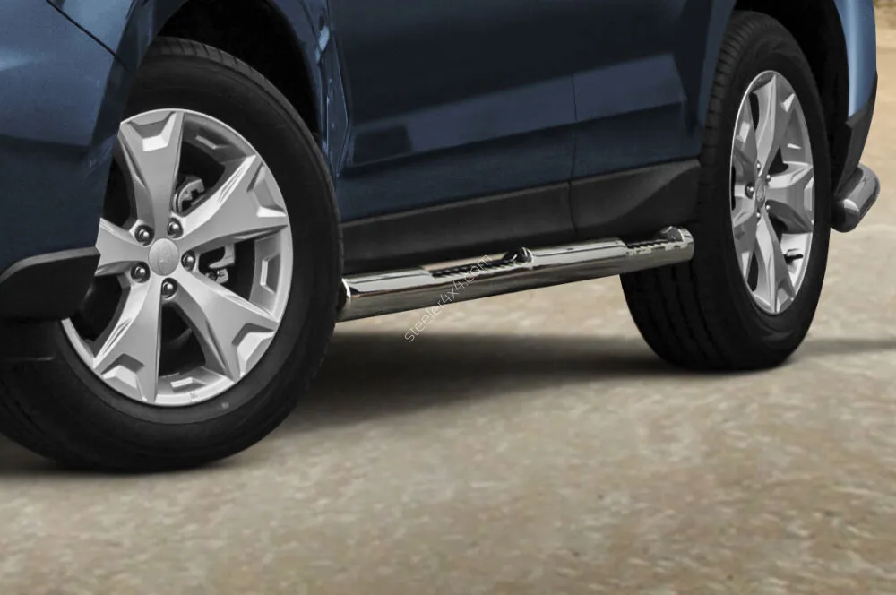 Пороги-трубы из нержавейки с рифлёными ступенями — Subaru Forester (2013–)