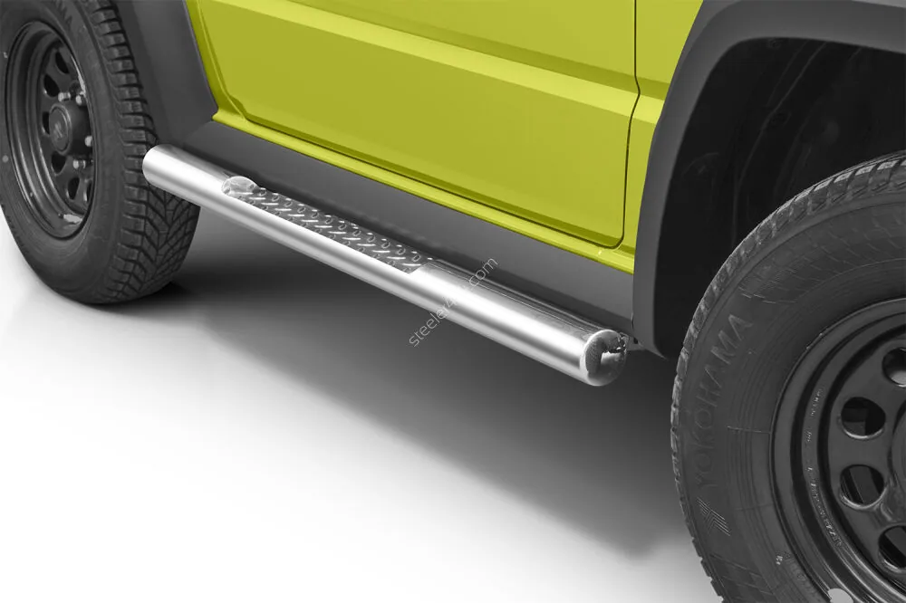 Stainless steel side bars with checker plate steps — Suzuki Jimny (2018–)