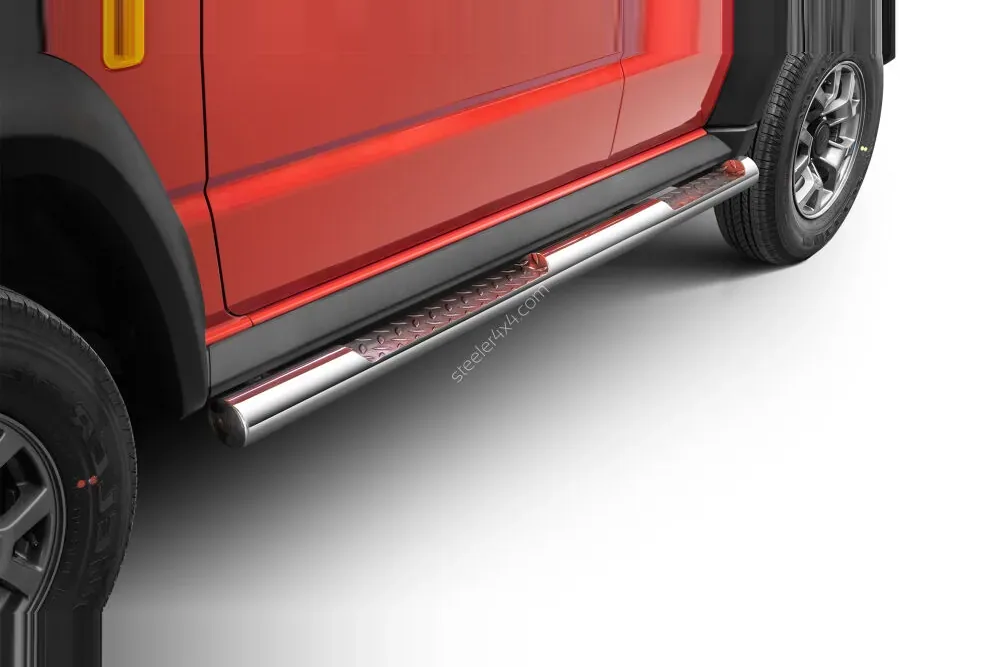 Stainless steel side bars with checker plate steps — Suzuki Jimny (2018–)