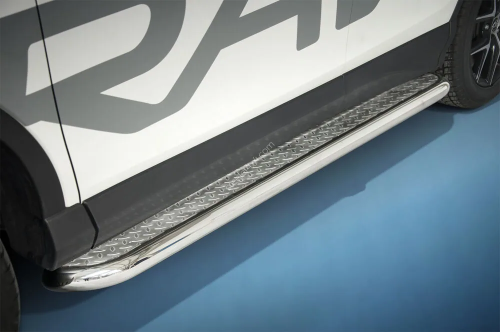 Stainless steel side steps with checker plate — Toyota RAV4 (2016–2018)