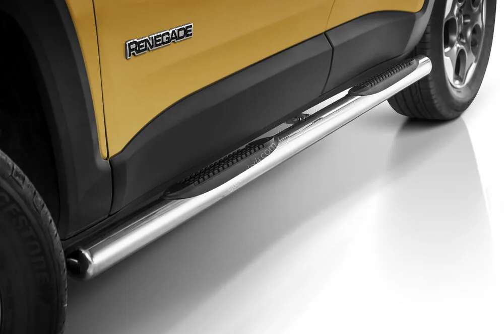 Stainless steel side bars with plastic steps — Jeep Renegade (2014–2018)