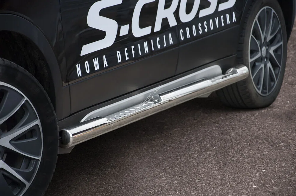 Stainless steel side bars with checker plate steps — Suzuki SX4 (2013–2021)