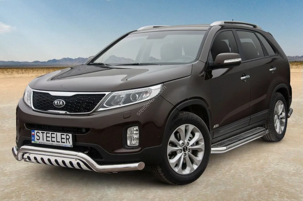 Подножки из нержавейки с рифлёной пластиной — Kia Sorento (2012–2014)