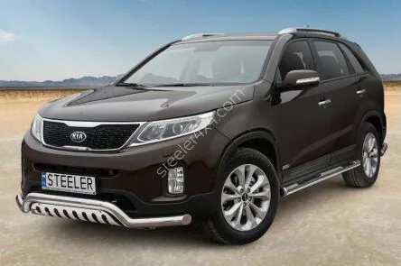 Пороги-трубы из нержавейки с рифлёными ступенями — Kia Sorento (2012–2014)