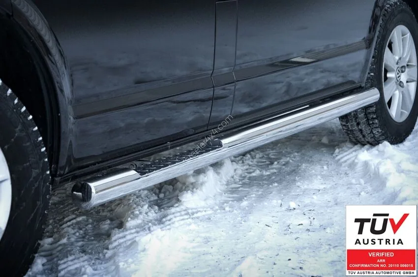 Stainless steel side bars with checker plate steps — Volkswagen T5 (2003–2015)