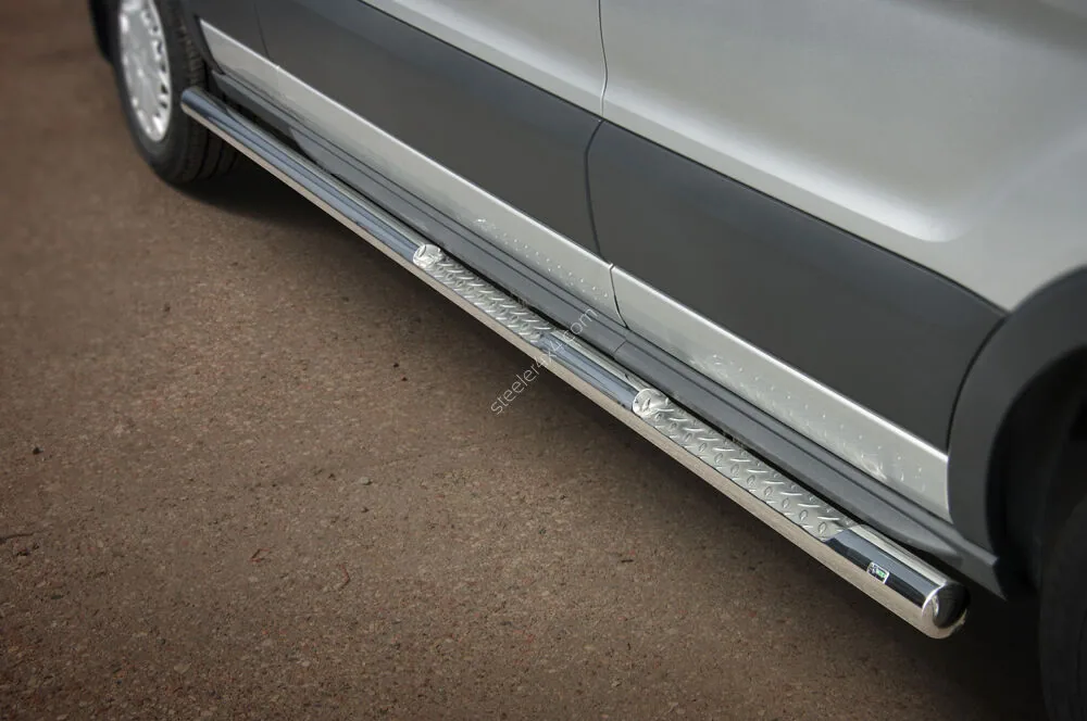 Stainless steel side bars with checker plate steps — Ford Transit (2014–)